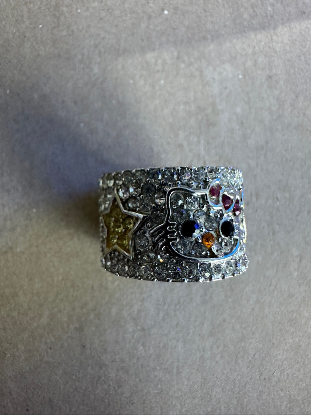Stainless steel Crystal Hello Kitty Band Ring with Pink Accent - Picture 2 of 8